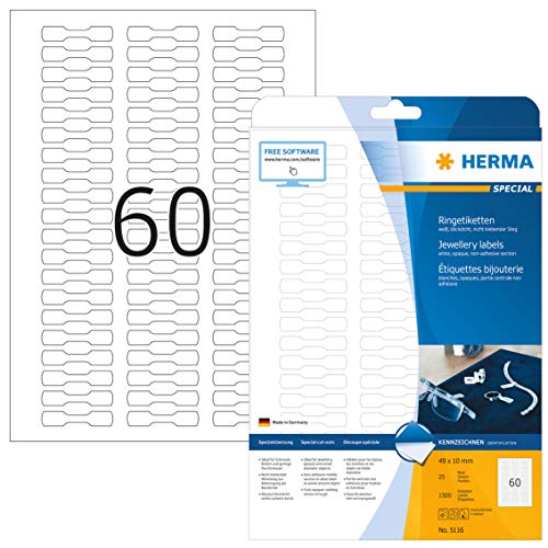 Herma 5116 - Paquete de 1500 etiquetas adhesivas (49 x 10 mm, especiales para joyería), color blanco mate
