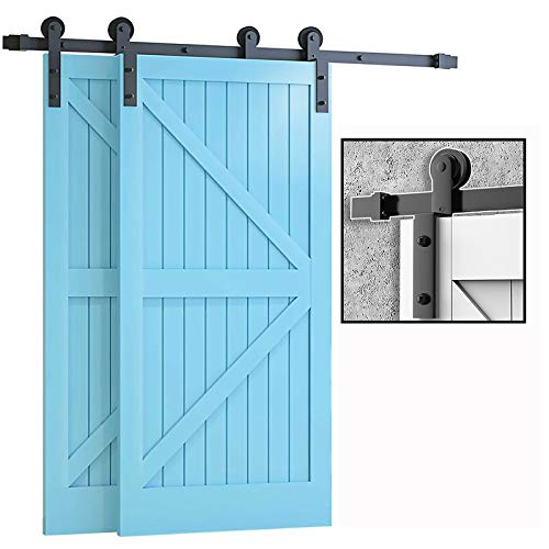 Herraje para Puerta Corredera Kit Kit de suspensión doblada para riel de herrajes para puertas de granero corredizas 4ft-13ft, riel único, uso de puertas de madera dobles, accesorios de riel de silenc