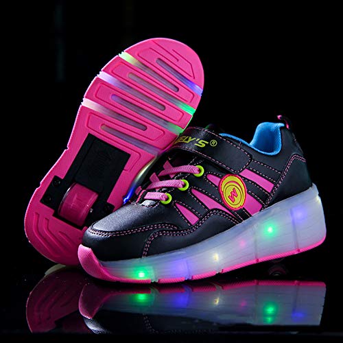 HHORB Patín De Ruedas LED Para Niños - Zapatillas De Patín De Ruedas LED Recargables Para Niños Con Zapatos De Una Sola Rueda Zapatillas Deportivas,Rosado,28