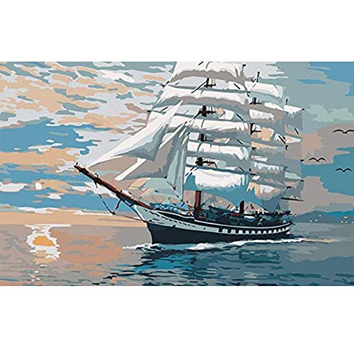 HLH Barco de Vela Cuadro Acuarelas Numeros 15.6x19.5 Pulgadas Pinturas Numeros para Adultos Niños Principiantes(Sin Marco)