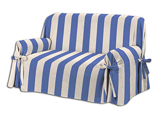 Home Life – Cubre sillón – Elegante Protector de sofás a Rayas – Funda de sofá de algodón para Proteger del Polvo, Las Manchas y el Desgaste, Fabricado en Italia – Azul/Beige