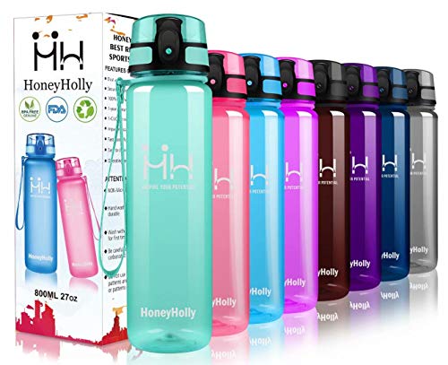 HoneyHolly Botella de Agua Deportes 350ml/500ml/800ml/1000ml/1500ml Sin Bpa & Apertura con un Solo botón Reutilizable Filtro Botella Gimnasio Tritan Plástico para Niños, Sport, Gimnasio, Trekking