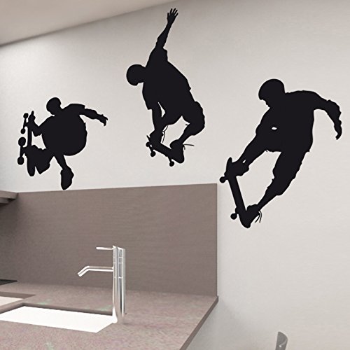 IDEAVINILO Vinilo Decorativo de Tres Skaters. Color Negro. Medidas: 115x50cm