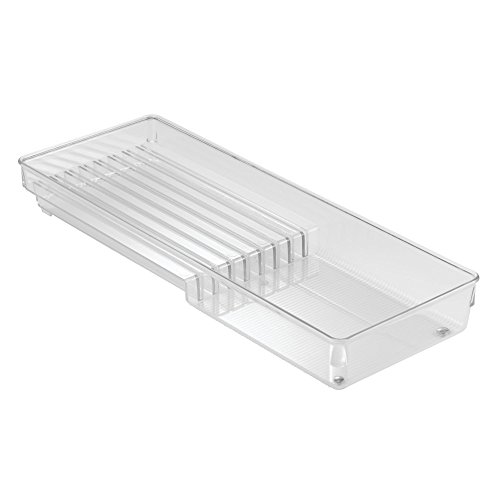 iDesign Cuchillero para cocina, pequeño organizador de cuchillos para cajón de plástico, separador de cajones para 8 cuchillos, transparente