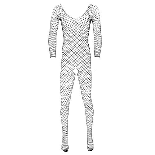 iiniim Conjuntos de lencería Hombre Transparente Body Erótico Mallas sin Entrepierna Sexy Mono Cuello Halter/Manga Larga/Agotado/Medias Pantimedias Cuerpo Entero Pijama Negro B One Size