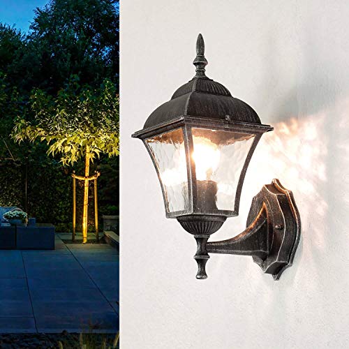 Iluminación de camino rústica para jardín, 36 cm de alto, impermeable, E27, exterior, color negro y plateado, balcón, patio