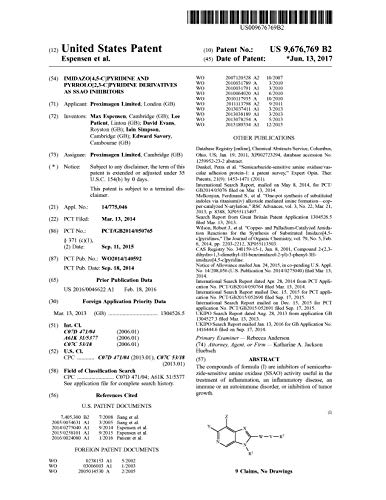 Imidazo[4,5-C]pyridine and pyrrolo[2,3-C]pyridine derivatives as SSAO inhibitors: United States Patent 9676769 (English Edition)