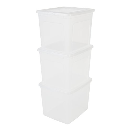 Iris Ohyama Modular Clear Box, Lote de 3 Cajas de Almacenamiento con Tapa Modulclebox Mcb 30 Plástico, Transparente, 30 L, 39,5 X 34 X 30,5 Cm, 30L