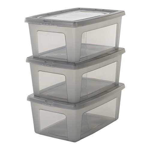 Iris Ohyama Modular Clear Box MCB-11 Lote de 3 Cajas de Almacenamiento con Tapa, Gris, 11L, 3