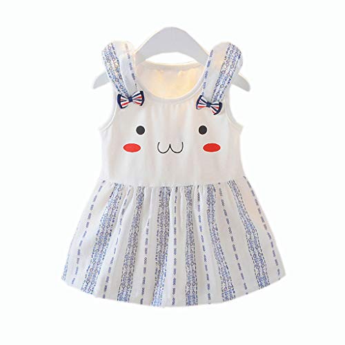 Janly Clearance Sale Vestido de niña para niños de 0 a 10 años de edad, bebé a rayas de dibujos animados impresos vestido de princesa, trajes de ropa, blanco, 2-3 años