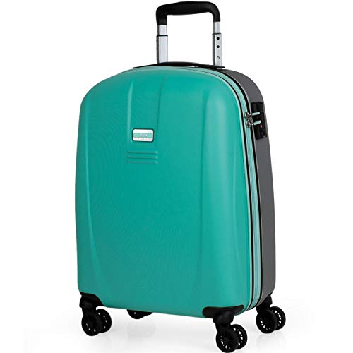 JASLEN - Maleta Pequeña de Viaje Cabina 55x40x20 4 Ruedas Trolley ABS. Equipaje de Mano. Rígida Fuerte Duradera y Ligera. Candado TSA Marca. 56550, Color Aguamarina-Plata