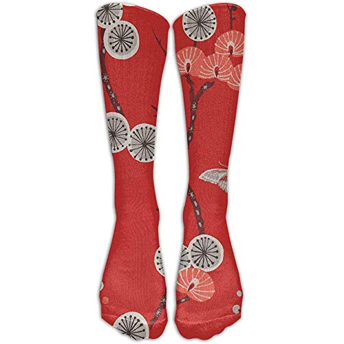 Jesse Tobias Colores Matilda Gris y rojo Floral Calcetines deportivos de tubo Mujeres Hombres Clásicos Calcetines altos Calcetines largos deportivos Talla única