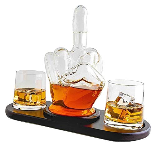 JIUYUE Juego de Bar de decantador de Whisky de Dedo Medio, decantador de Licor Creativo, con 2 Gafas de Beber Vaso, y Base de Madera, papá, 1000 ml Licorera