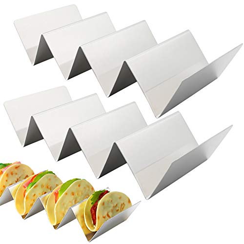Juego de 2 soportes para tacos, de acero inoxidable, bandeja de taco mexicano, bandeja de taco en forma de onda, capacidad para 3 – 4 soportes rígidos, plata (27 x 10 x 5,5 cm)