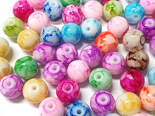 Juego de perlas de cristal de 4/6/8 mm, multicolor, redondas, juego de manualidades para hacer manualidades, efecto de piedras preciosas, mezcla de perlas, perlas para enhebrar (4 mm – 400 unidades)