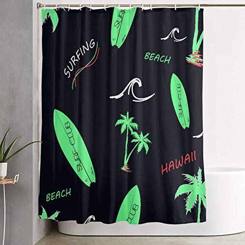 KGSPK Cortinas de Ducha,Fondo de tipografía de Surf de Hawaii,Cortina de baño Decorativa para baño,bañera 180 x 180 cm