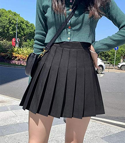 Kilt Falda Escocesa Faldas Cortas Geniales Uniformes Escolares Cintura Alta Una Línea Falda Plisada para Mujer Falda De Baile para Niñas Dulces con Pantalones De Seguridad Mini Falda XXL Negro