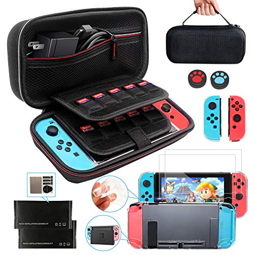 KilYn Accesorios para Nintendo Switch, Nintendo Switch Funda de Transporte con Carcasa Nintendo Switch, 2 Protector de Pantalla, 2 Pulgar Grips para Nintendo Switch Console