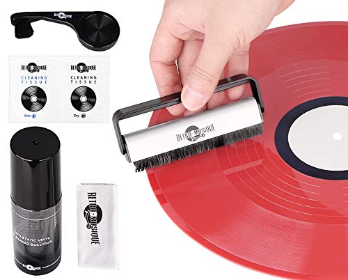 Kit de Limpieza de Discos para Discos de Vinilo con 2 Cepillos, Solución de Limpieza, Tela y Paños de Limpieza para Proteger y Restaurar la Colección de Discos LP