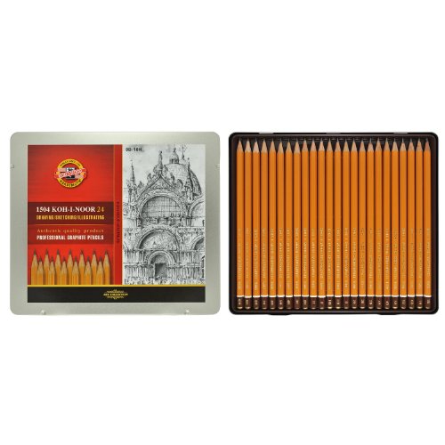 KOH-I-NOOR Artista lápices grafito lápices Set de 24 lápices caja de metal profesional Dibujo