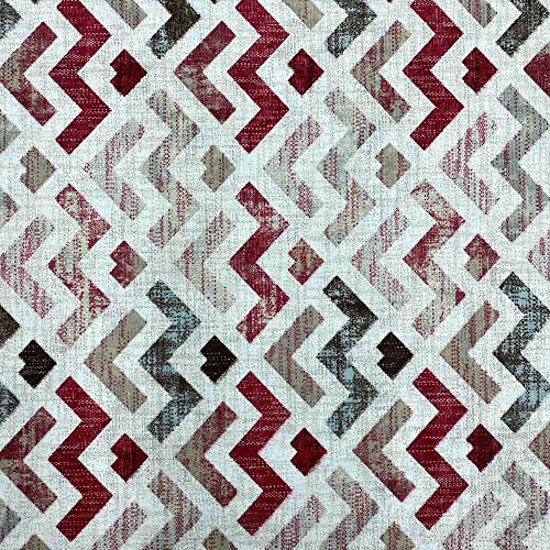 Kt KILOtela Tela de loneta Estampada - Retal de 100 cm Largo x 280 cm Ancho | Geométrico, Zigzag - Rojo, Granate, marrón ─ 1 Metro