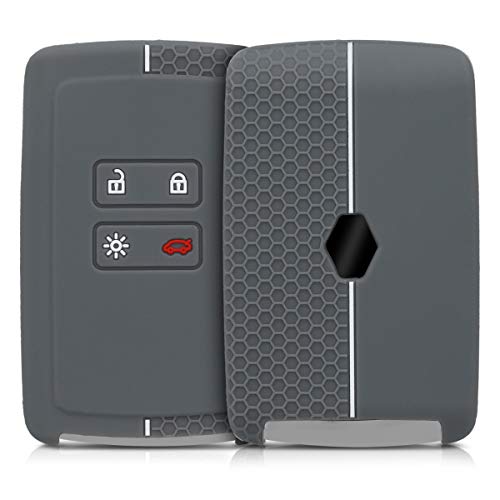 kwmobile Funda de Silicona Compatible con Renault Llave de Coche Smart Key de 4 Botones (Solo Keyless Go) - Carcasa Suave de Silicona - Case Mando de Auto Gris/Blanco