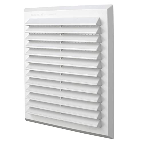 La Ventilazione AMR2323B - Rejilla de ventilación de plástico blanco cuadrado, con red antiinsectos y muelles. Dimensiones: 227 x 227 mm.