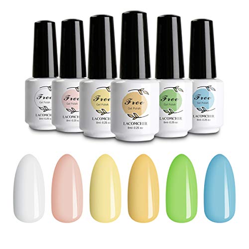 Lacomchir Esmaltes Semipermanentes 8ml x 6 Colores Kit de Esmaltes de Uñas en Gel UV LED Rosa Desnudo Verde Amarillo Brillante Pintauñas Semipermanente para Lampara - Romantic Countryside Collection