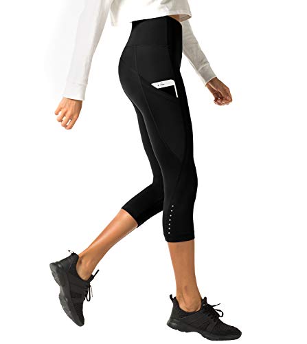 LAPASA Mallas Deportivas 3/4 Capris de Mujer Cintura Alta (Leggings para Yoga, Pilates, Running) L02 (XXL/46 (Cintura 97-104, Cadera 112-120 cm), Negro II (Bolsillo Lateral))