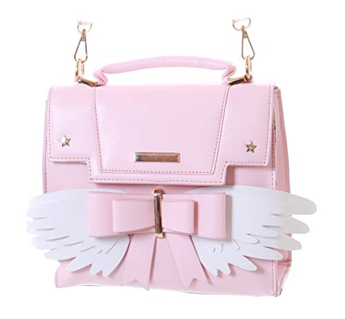 LB-163 - Bolso de piel sintética para mujer, diseño de alas con lazo y estrella, color rosa