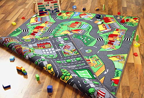 Lernen und Spielen Metropolis - Alfombra Infantil - Reversible- con Carreteras por Las Dos Caras, Tamaño:140x200 cm