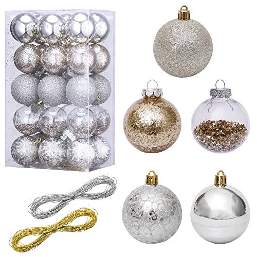 LessMo 30 Piezas de Adornos Navideños, Adornos de Bolas de árbol de Navidad Inastillables, Adornos Colgantes Decorativos Navideños para Decoración de Fiestas en el Hogar