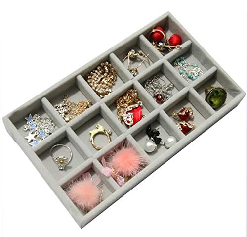 LHY HOME Bandejas para Joyas apilable Lint Joyero Organizador Gris Caja de Almacenamiento para Anillos Pendientes Collares Aretes Bisutería 21 * 12.3 * 2.5cm,#2