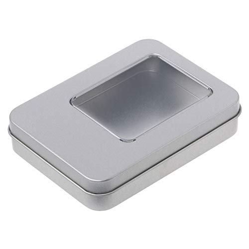 LINGNING Organizador de Caja de Caja de Almacenamiento de Plata Rectangular de estaño con la Mitad de la Tapa de la Ventana Transparente (Size : 115x85x22mm)