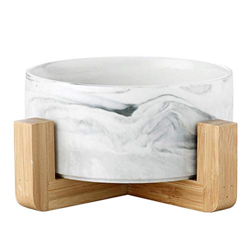 Liyue-bowl Soporte de Madera de bambú Cerámica Mármol Textura Tazón Gato Perro Arroz Alimentos Bebedero Conveniente Material de Limpieza Seguridad Artículos for Mascotas (Color : Gray)