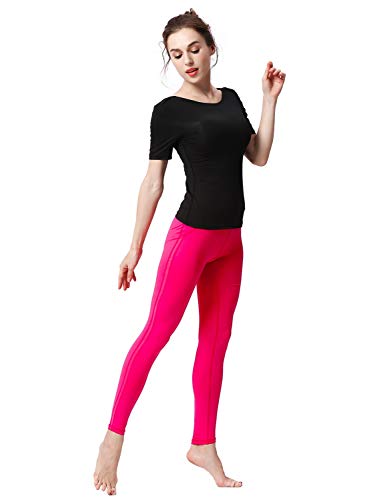 L.J.J Leggings de mujer de cintura alta, no transparentes, de tela Power Flex, color Rojo, tamaño XS-US