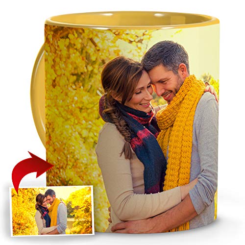 LolaPix Tazas Personalizadas con Foto. Regalos Personalizados con Foto. Taza Personalizada de Cerámica. Taza con Color Interior y Asa en Amarillo