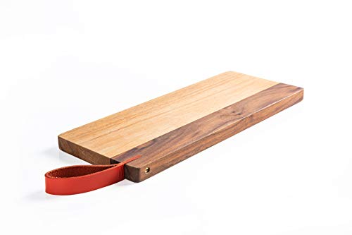 Longshore Tabla de Cortar Cocina Madera con Correa de Cuero, Tablero Madera – Acacia y Nogal, Hogar y Cocina, Tablas de Cortar, 35x15x2 cm, Marrón