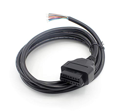 LoongGate Long OBD-II 16 pines para terminar el cable de enchufe abierto - OBD2 Female 16 pines para conector de extensión redondo Cable de diagnóstico - 2 metros (6.5 pies)