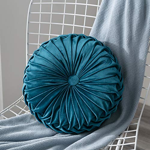 Lucoss Home - Cojín redondo de terciopelo de calabaza de 34,7 cm, hecho a mano, para silla, sofá, cama, color azul marino