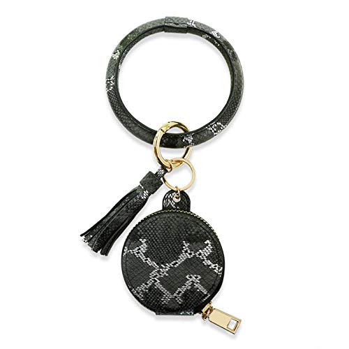 LZHLMCL Llavero Colgante Bolso De Mano De Cuero Pu Llavero Colgante De Bolso Gran Círculo Llavero Pulsera Joyería De Mujer Negro Blanco