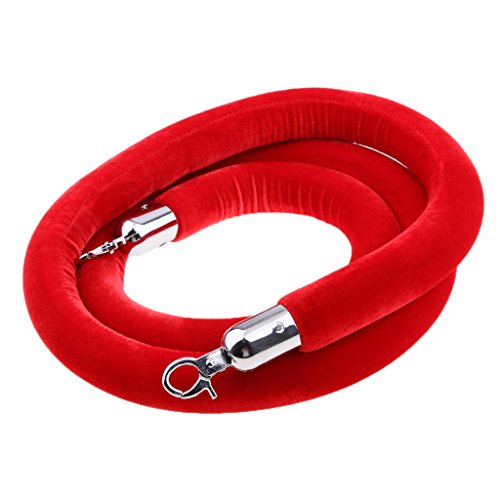 MagiDeal Barrera de Cuerda Control de Muchedumbre Puntal de Cola Cuerda Terciopelo con Ganchos - 3 Metros Rojo, 3m