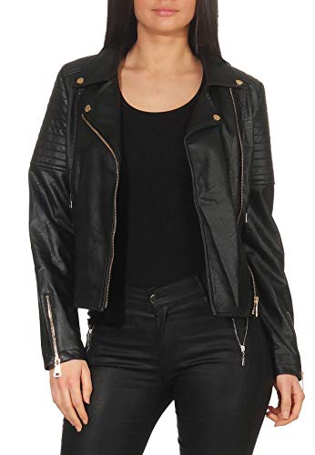 Malito Mujer Chaqueta Cuero Sintético Biker Chaqueta Saco Blazer Faux Leather 5177 (Negro, XL)