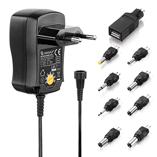 Manax® fuente de alimentación universal de 3 a 12 V, incluye USB + 8 adaptadores CC máx. 300 mA 300mA