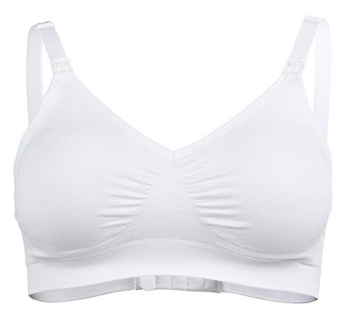 Medela Sujetador para embarazo y lactancia Comfy, L, Blanco. Se adapta al cuerpo cambiante de la mamá durante toda la maternidad. Sin costuras y con clip para un mayor contacto piel con piel