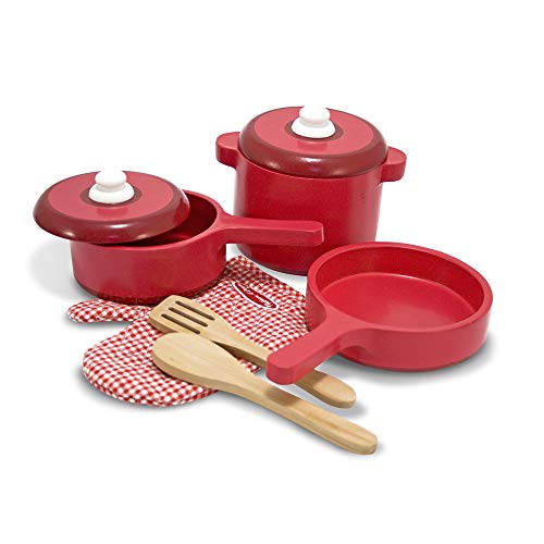 Melissa & Doug- Juego de Accesorios de Madera para la Cocina, Color rojo, 2+ (12610)