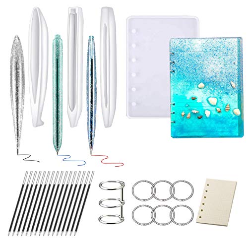 Mengger 3Pcs Molde Silicona Resina para bolígrafo Cuaderno gobernante Fundición de Resina epoxi posavasos grande Moldes de Resina para bastidor Florero de titular de pluma