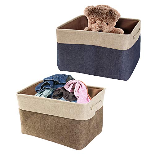 MHwan Conjunto de Cestas de Almacenamiento de Lino, Canasta de Lino con asa, Organizador Plegable de Cajas de Almacenamiento Plegables para Ropa, Juguetes, Libros y Periódicos, 27x20x12 cm, 2 piezas