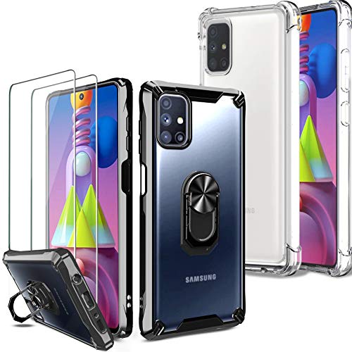 Milomdoi [4 Articulos] 2 Pcs Funda para Samsung Galaxy M51 + 2 Pack Cristal Templado [Parte Posterior de plástico Duro&Marco de 360°TPU Flexible + TPU Funda] [Grado Militar] para Samsung M51