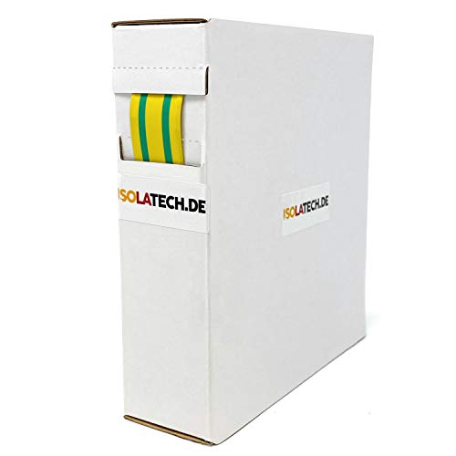 Mini Box 2:1 Amarillo/Verde para cable de tierra 12,7mm 6m Rollo de tubo termorretráctil en una práctica caja dispensadora. Por ISOLATECH